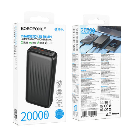 Baterie Externa Borofone BJ80A Clever, 20000mAh, 22.5W, QC + PD, 1 x USB-C - 2 x USB-A