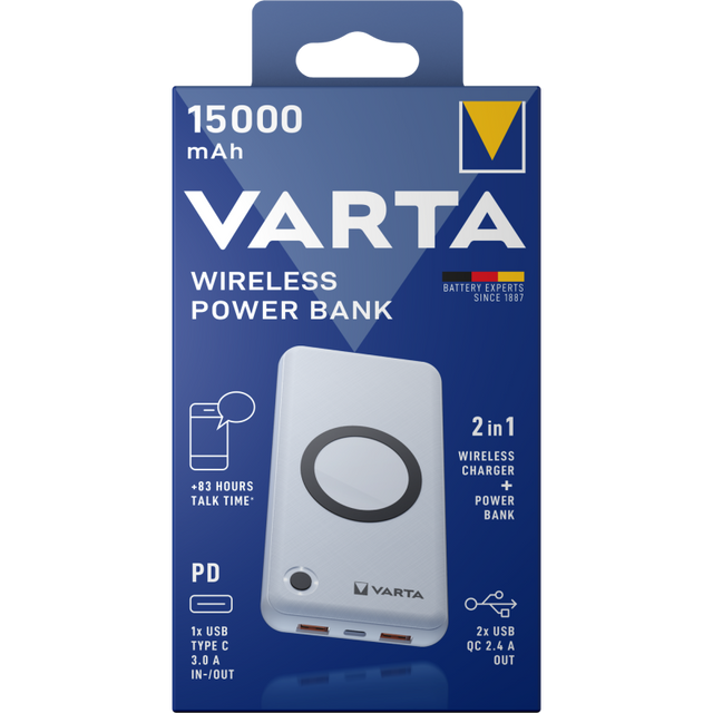 Baterie Externa Wireless Varta Energy, 15000mAh, 20W, QC + PD, 2 x USB-A - 1 x USB-C