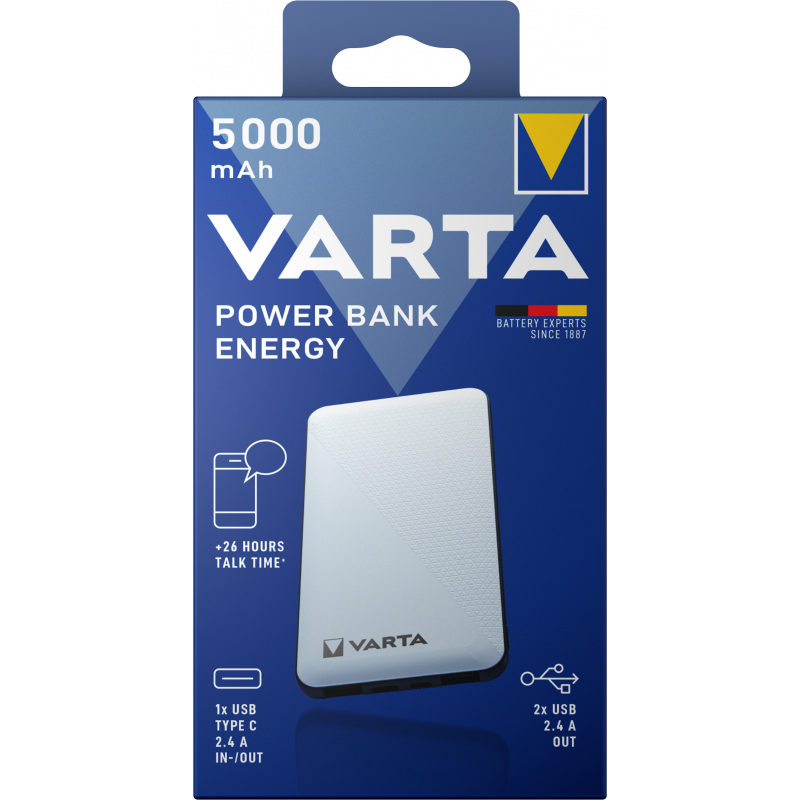 Baterie Externa Varta Energy, 5000mAh, 15W, 2 x USB-A - 1 x USB-C