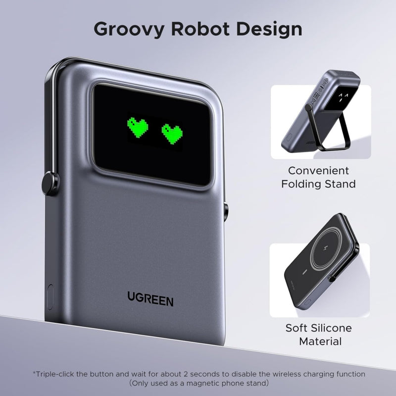 Baterie Externa Wireless UGREEN PB572 Uno, 10000mAh, 20W, PD + FQI, 1 x QI - 1 x USB-C