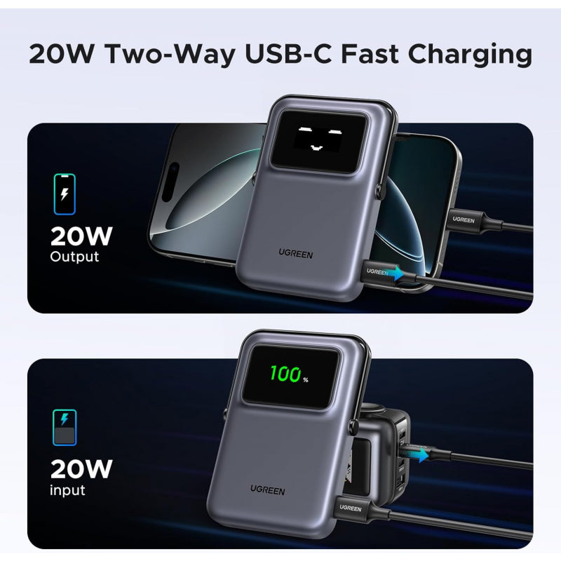 Baterie Externa Wireless UGREEN PB572 Uno, 10000mAh, 20W, PD + FQI, 1 x QI - 1 x USB-C