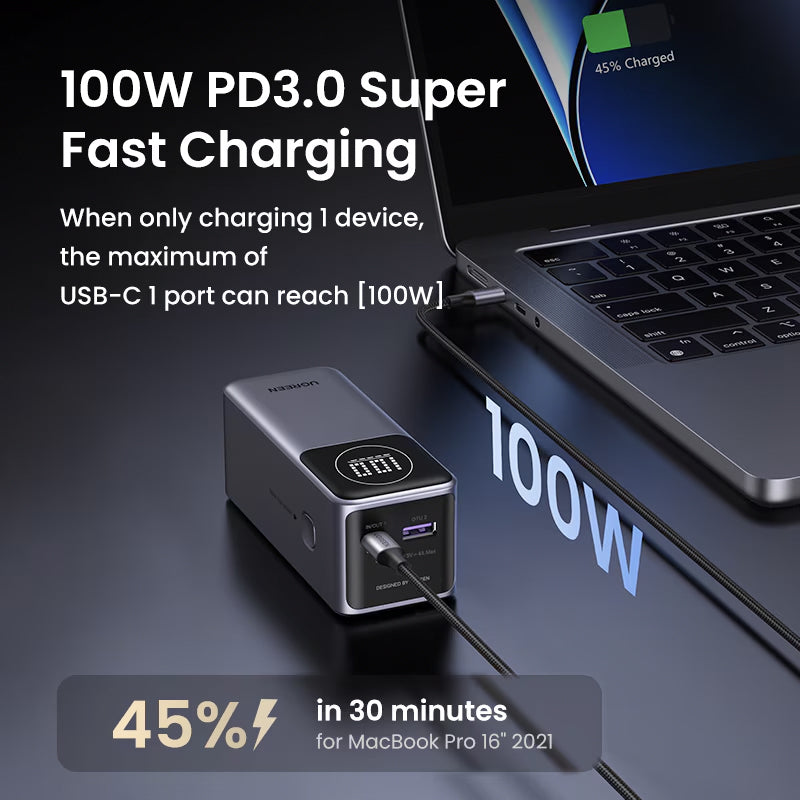 Baterie Externa UGREEN PB724, 12000mAh, 100W, QC + PD, 1 x USB-A - 1 x USB-C
