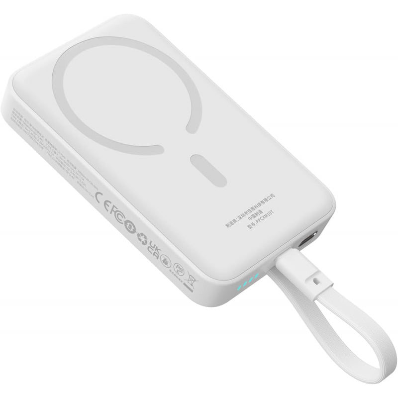Baterie Externa Wireless Baseus Magnetic Mini, 10000mAh, 30W, PD + FQI, 1 x QI - 2 x USB-C, Alba P1002210B223-00