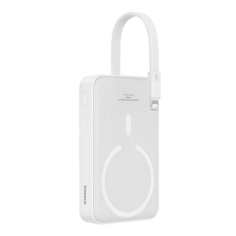 Baterie Externa Wireless Baseus Magnetic Mini, 10000mAh, 20W, PD + FQI, 1 x Lightning - 1 x QI - 1 x USB-C, Alba P10022109223-00