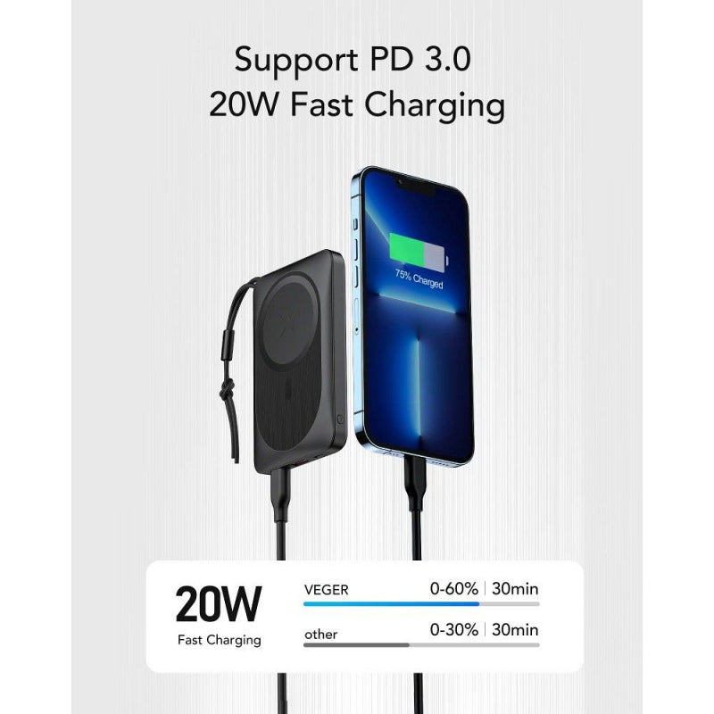 Baterie Externa Wireless Veger VP1151 / W1151, 10000mAh, 22.5W, QC + PD + FQI, 1 x QI - 1 x USB-A - 1 x USB-C