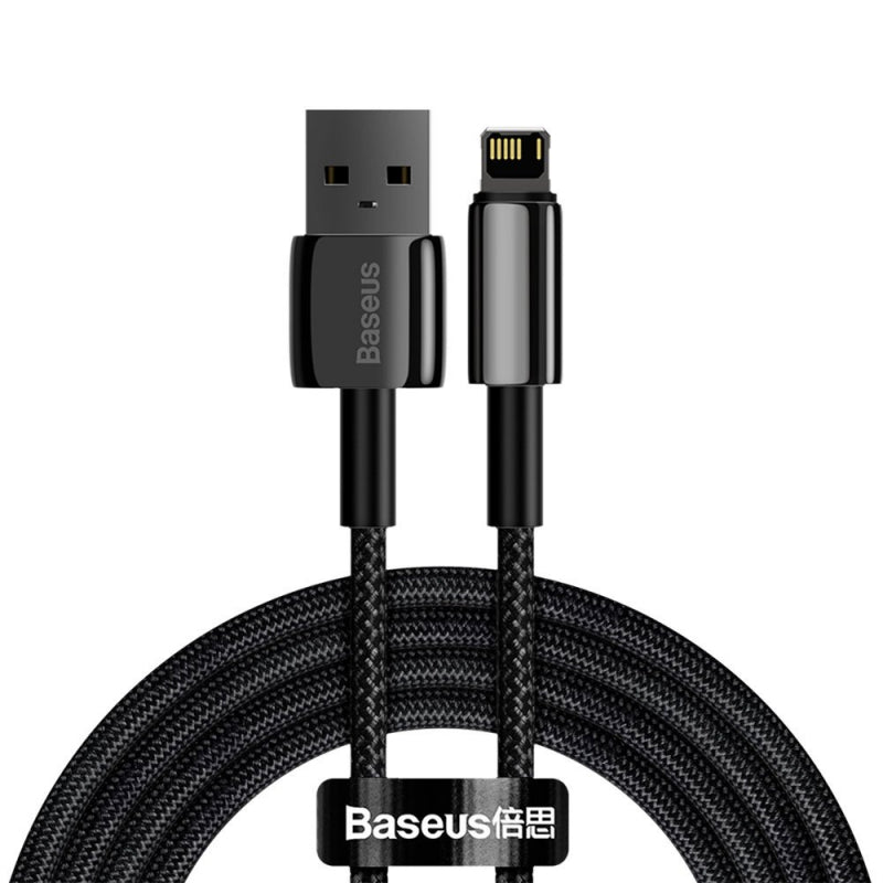 Cablu Date si Incarcare USB la Lightning Baseus Tungsten Gold, 2m, 2.4A, Negru CALWJ-A01