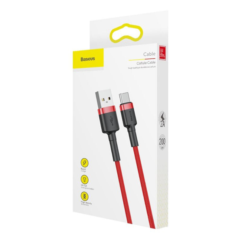 Cablu Date si Incarcare USB-A - USB-C Baseus Cafule, 18W, 2m, Rosu CATKLF-C09