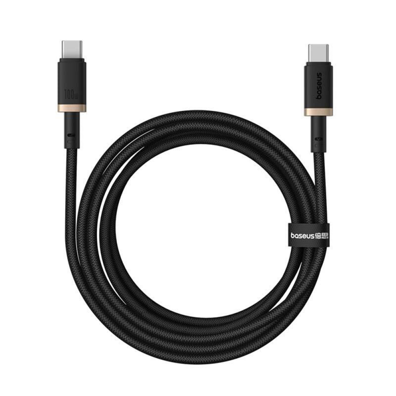 Cablu Date si Incarcare USB-C - USB-C Baseus Dura Series pentru MacBook, 100W, 2m, Auriu - Negru P10377803U01-02