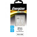 Cablu Date si Incarcare USB-A - microUSB Energizer Metallic, 18W, 1.2m, Alb C13UBMCGWH4