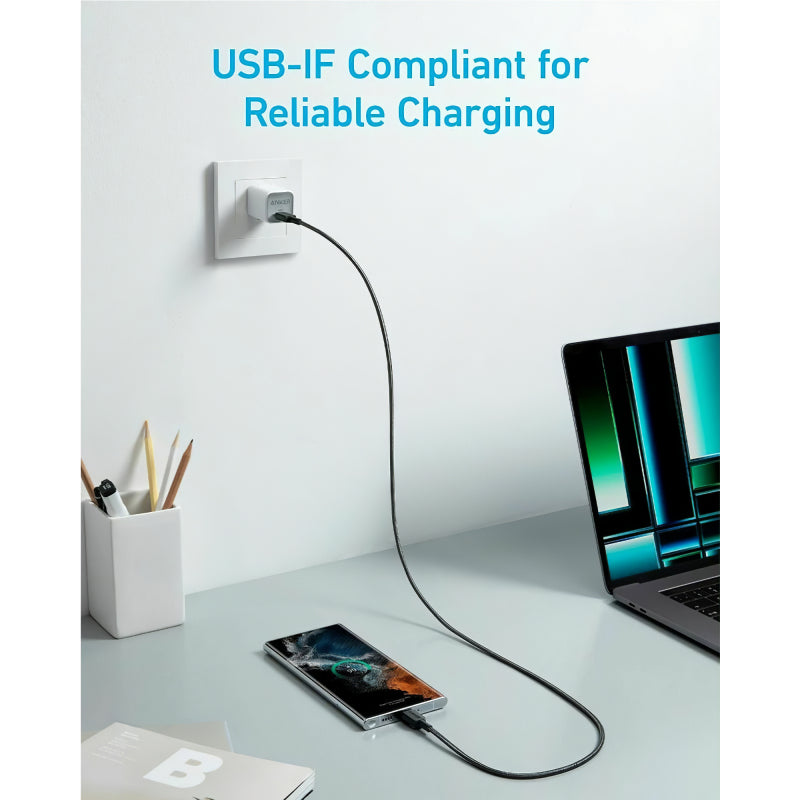 Cablu Date si Incarcare USB-C - USB-C Anker 322, 60W, 0.9m, Negru A81F5G11