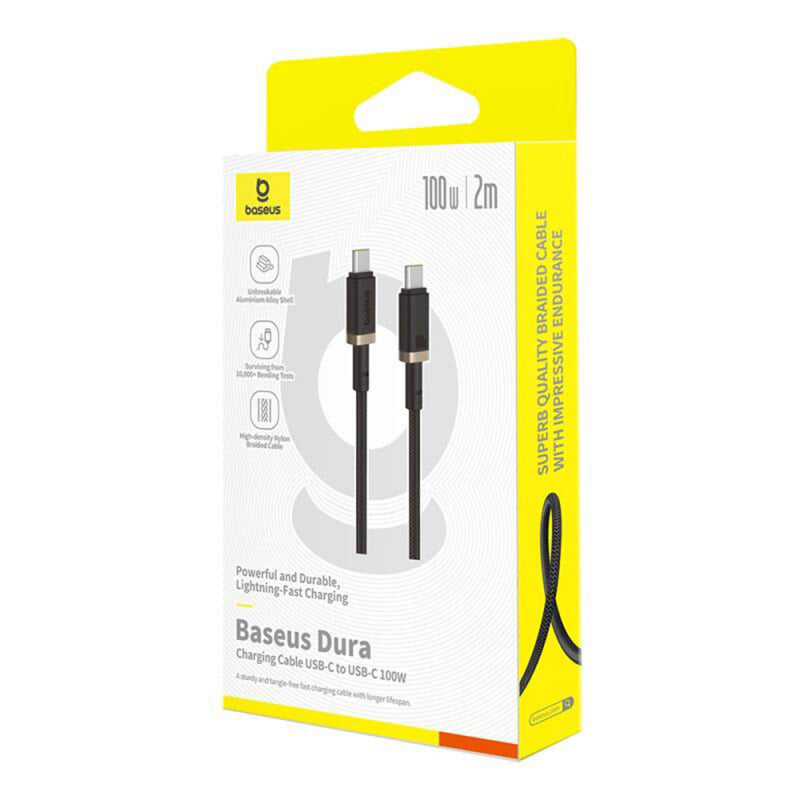 Cablu Date si Incarcare USB-C - USB-C Baseus Dura Series pentru MacBook, 100W, 2m, Auriu - Negru P10377803U01-02