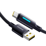 Cablu Date si Incarcare USB-A - USB-C Baseus Lit Button Control, 100W, 2m, Negru P10379002121-01
