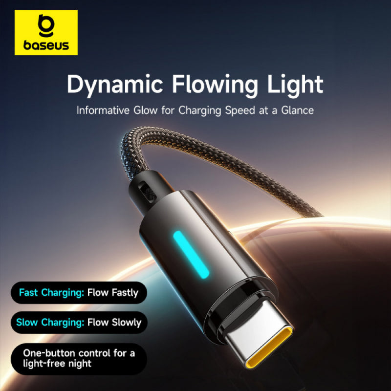 Cablu Date si Incarcare USB-A - USB-C Baseus Lit Button Control, 100W, 2m, Negru P10379002121-01