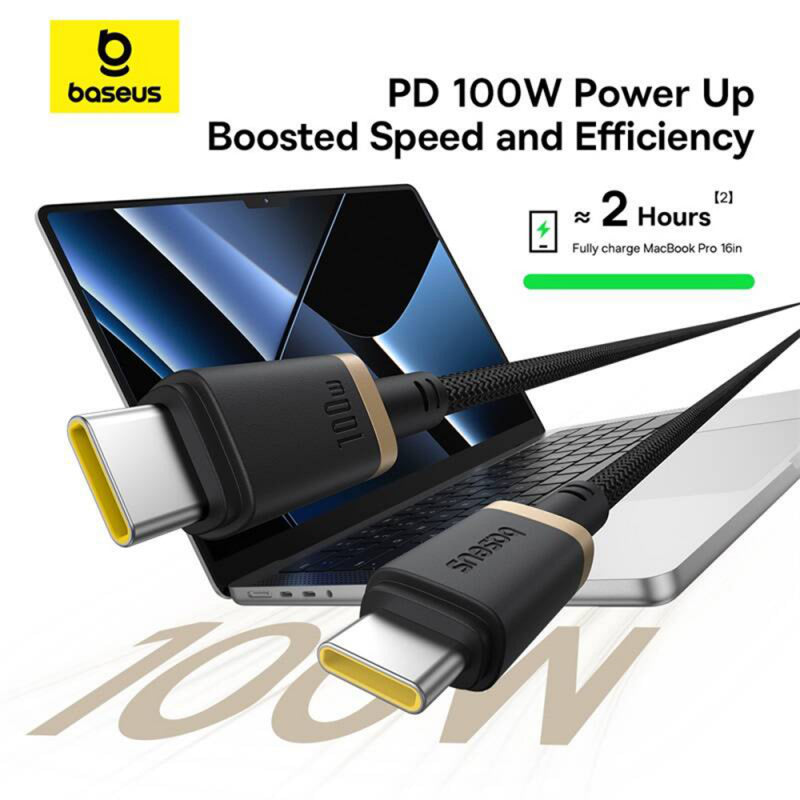 Cablu Date si Incarcare USB-C - USB-C Baseus Dura Series pentru MacBook, 100W, 2m, Auriu - Negru P10377803U01-02