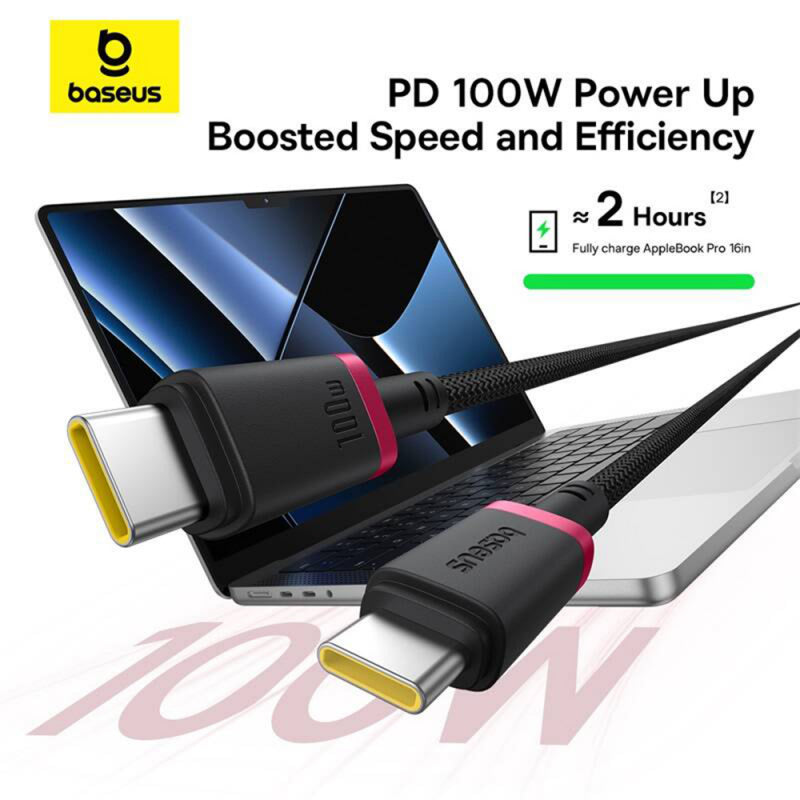 Cablu Date si Incarcare USB-C - USB-C Baseus Dura Series pentru MacBook, 100W, 2m, Negru - Rosu P10377803U01-03
