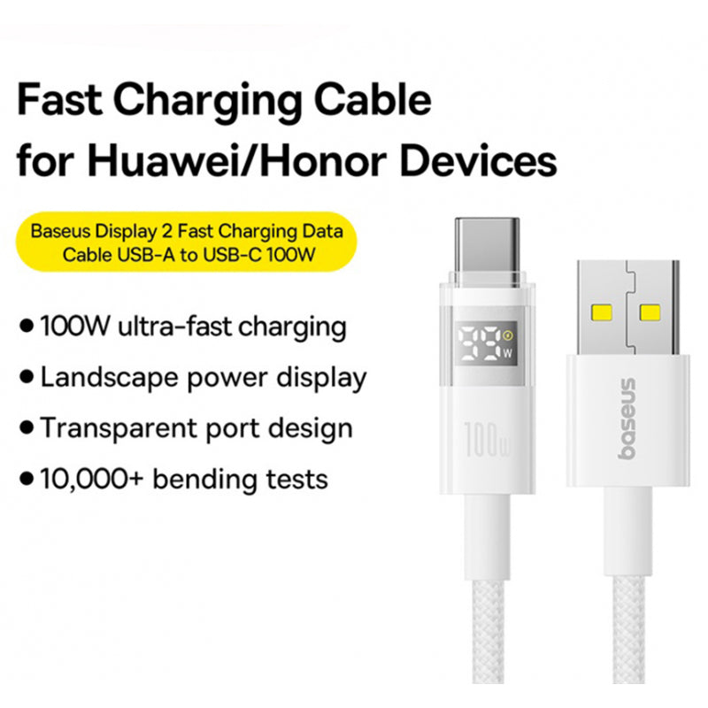 Cablu Date si Incarcare USB-A - USB-C Baseus Display 2, 100W, 2m, Alb P10382701211-01
