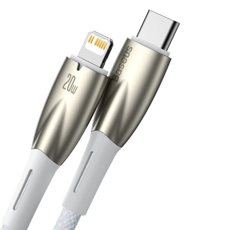 Cablu Date si Incarcare USB-C - Lightning Baseus Glimmer Series, 20W, 1m, Alb CADH000002