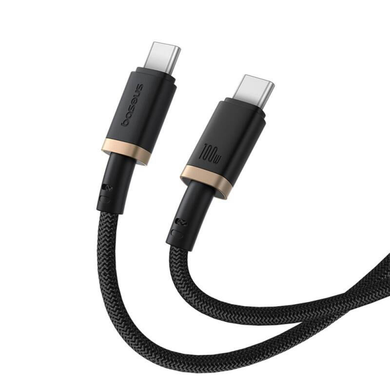 Cablu Date si Incarcare USB-C - USB-C Baseus Dura Series pentru MacBook, 100W, 2m, Auriu - Negru P10377803U01-02