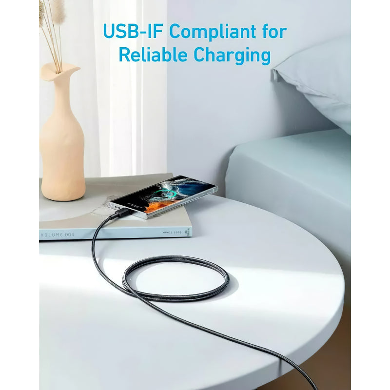 Cablu Date si Incarcare USB-C - USB-C Anker 322, 60W, 0.9m, Negru A81F5G11