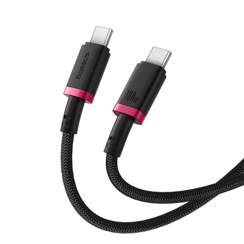 Cablu Date si Incarcare USB-C - USB-C Baseus Dura Series pentru MacBook, 100W, 2m, Negru - Rosu P10377803U01-03