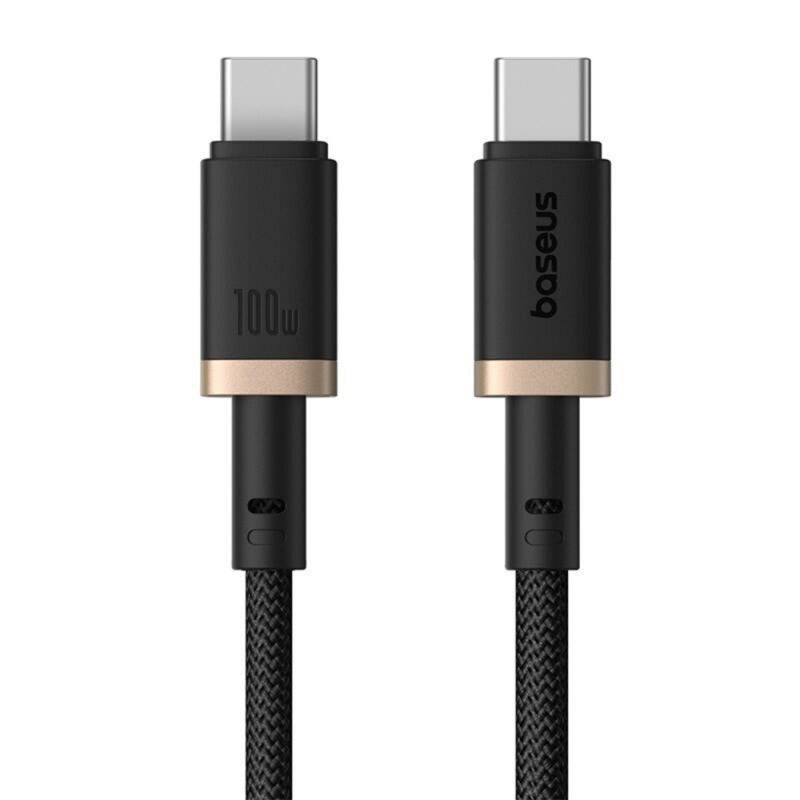 Cablu Date si Incarcare USB-C - USB-C Baseus Dura Series pentru MacBook, 100W, 2m, Auriu - Negru P10377803U01-02