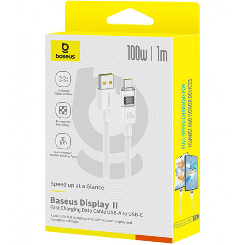 Cablu Date si Incarcare USB-A - USB-C Baseus Display 2, 100W, 1m, Alb P10382701211-00