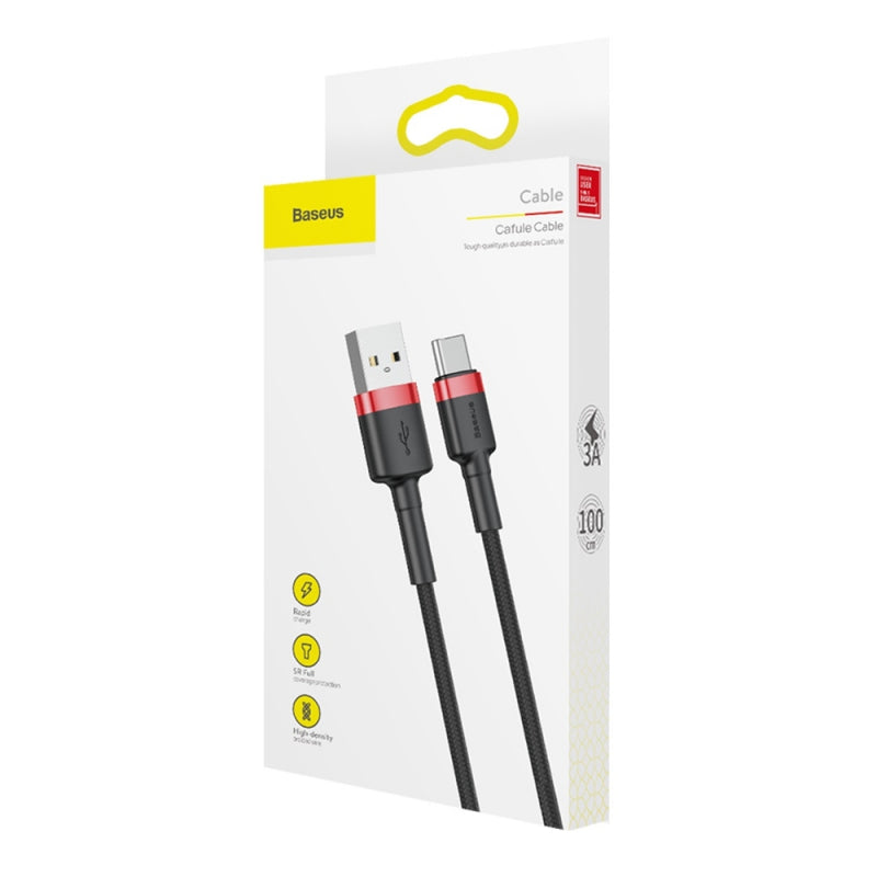 Cablu Date si Incarcare USB-A - USB-C Baseus Cafule, 18W, 1m, Rosu CATKLF-B91