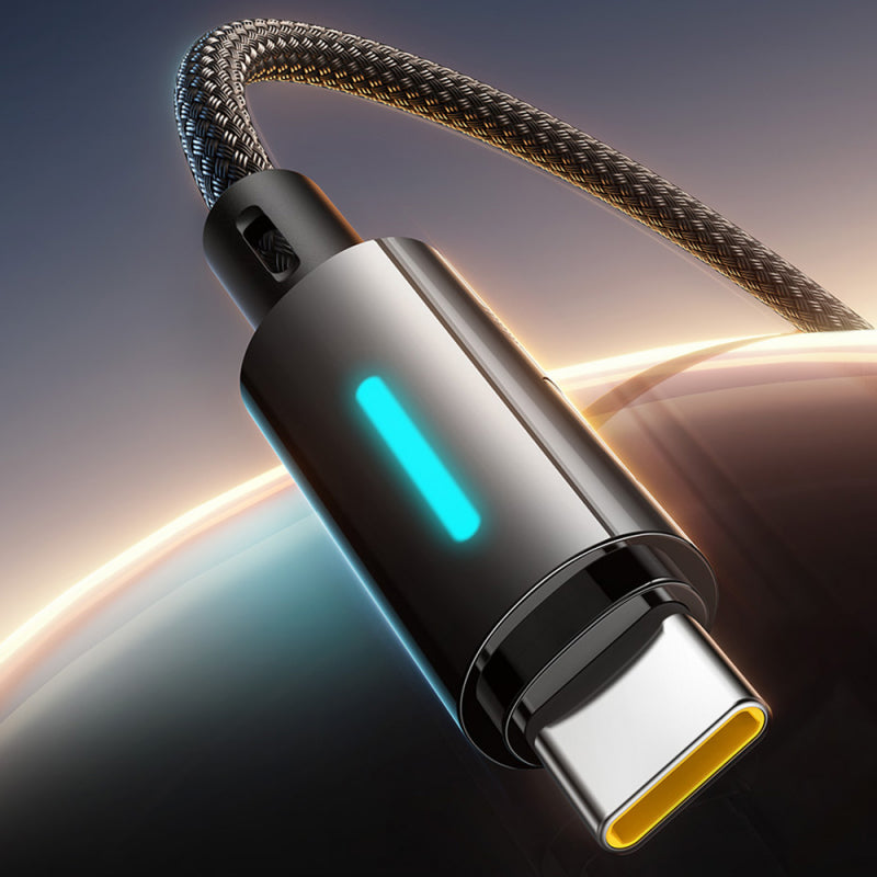 Cablu Date si Incarcare USB-A - USB-C Baseus Lit Button Control, 100W, 2m, Negru P10379002121-01