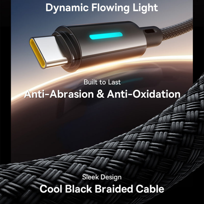 Cablu Date si Incarcare USB-A - USB-C Baseus Lit Button Control, 100W, 2m, Negru P10379002121-01