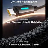 Cablu Date si Incarcare USB-A - USB-C Baseus Lit Button Control, 100W, 2m, Negru P10379002121-01