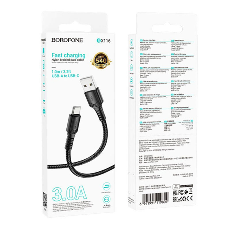 Cablu Date si Incarcare USB-A - USB-C Borofone BX116 Certain, 18W, 1m
