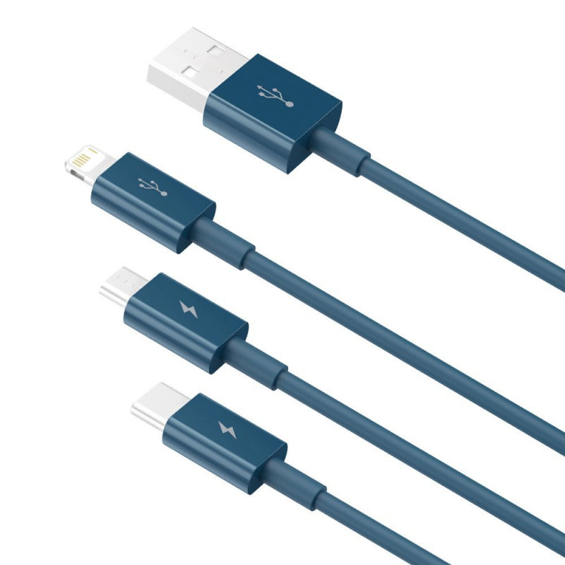 Cablu Incarcare USB-A - Lightning / microUSB / USB-C Baseus Superior Series, 20W, 1.5m, Albastru CAMLTYS-03