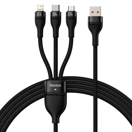 Cablu Incarcare USB-A - Lightning / microUSB / USB-C Baseus Flash Series II 3in1, 66W, 1.2m, Negru CASS040001