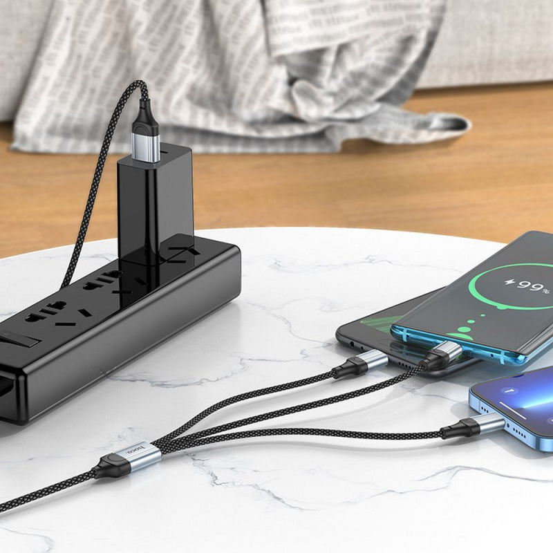 Cablu Incarcare USB-A - Lightning / microUSB / USB-C HOCO X102, 18W, 1m