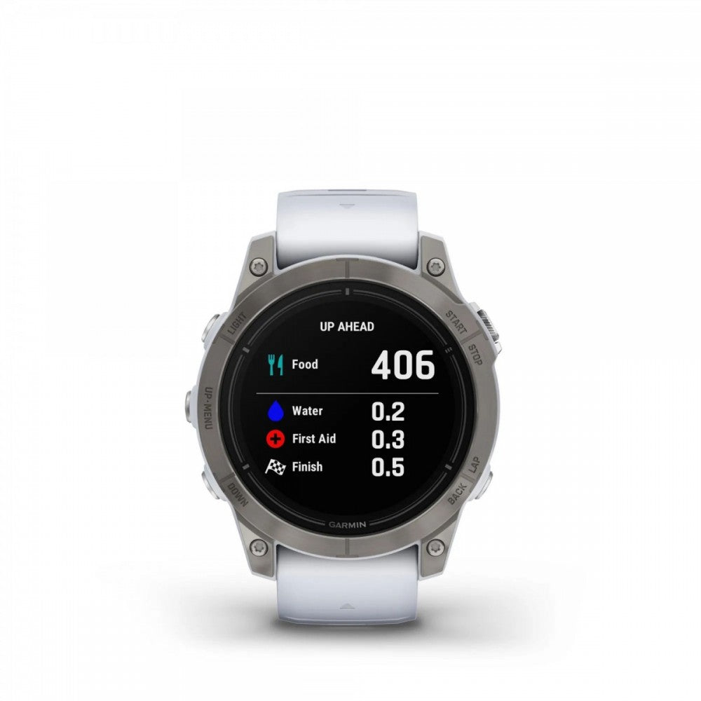 Ceas Sport / Smartwatch Garmin epix (Gen 2), 47mm, ediția Sapphire Titan, curea albă