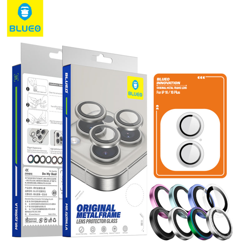 Folie de protectie Camera Spate Blueo Metal Frame pentru Apple iPhone 16 Plus / 16, Sticla securizata, Set 2 bucati