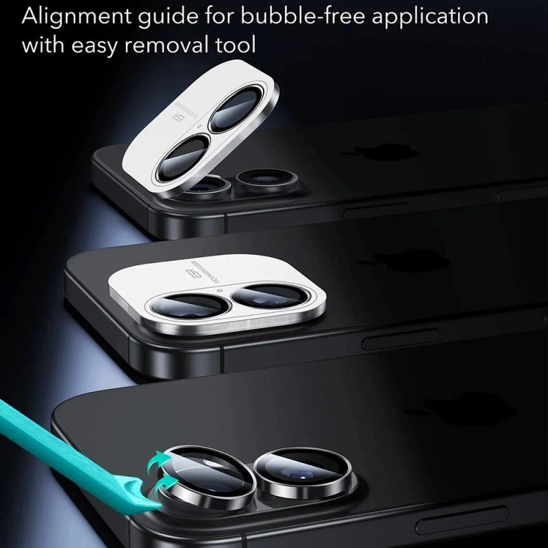 Folie de protectie Camera Spate ESR Armorite pentru Apple iPhone 17 / 16 Plus / 16, Sticla Securizata, Set 2 bucati