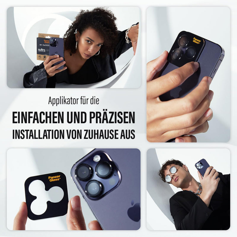 Folie de protectie Camera Spate PanzerGlass Hoops Glitter pentru Apple iPhone 17 / 16 Plus / 16, Sticla Securizata