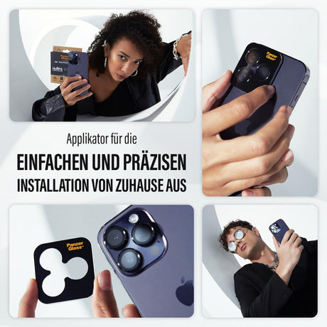 Folie de protectie Camera Spate PanzerGlass Hoops Glitter pentru Apple iPhone 17 / 16 Plus / 16, Sticla Securizata