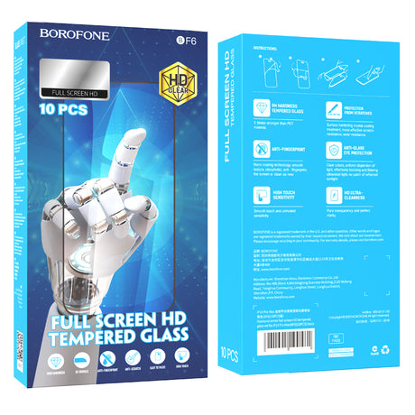 Folie de protectie Ecran Borofone BF6 Diamond Armor pentru Apple iPhone 15 Pro Max, Sticla Securizata, Full Glue, Set 10 bucati