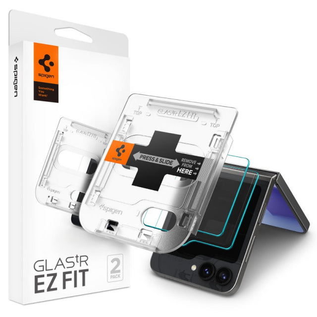 Folie de protectie Ecran Spigen EZ FIT pentru Samsung Galaxy Z Flip6 F741, Sticla Securizata, Full Glue, Set 2 bucati, 2.5D, Ecr