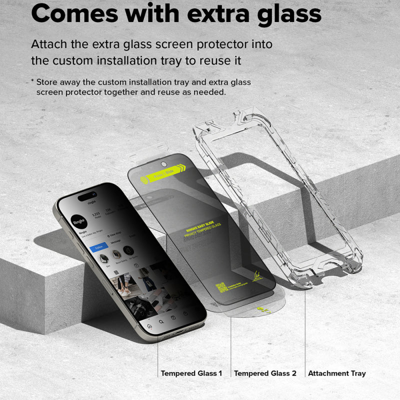 Folie de protectie Ecran Privacy Ringke Easy Slide pentru Apple iPhone 16 Pro Max, Sticla Securizata, Full Glue, Set 2 bucati