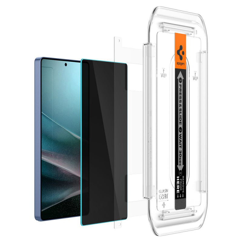 Folie de protectie Ecran Privacy Spigen EZ FIT pentru Samsung Galaxy S25 Ultra S938, Sticla Securizata, Full Glue, Set 2 bucati