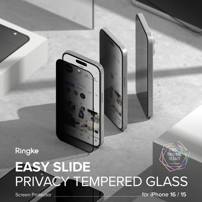 Folie de protectie Ecran Privacy Ringke Easy Slide pentru Apple iPhone 16 Pro Max, Sticla Securizata, Full Glue, Set 2 bucati