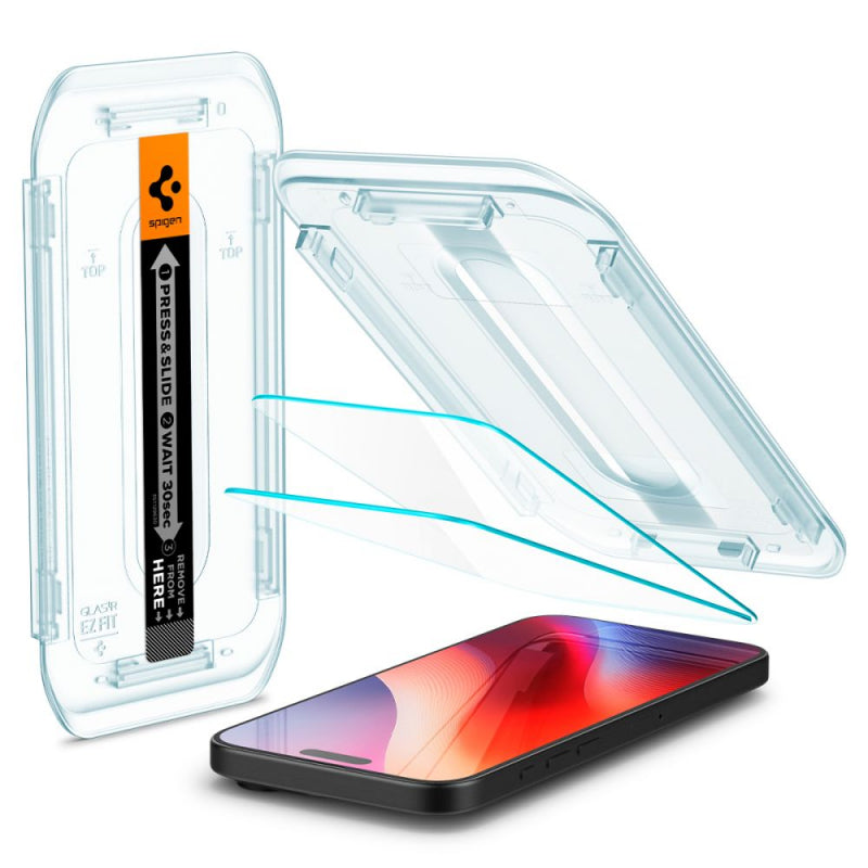 Folie de protectie Ecran Spigen EZ FIT pentru Apple iPhone 16 Pro Max, Sticla Securizata, Full Glue, Set 2 bucati AGL07907