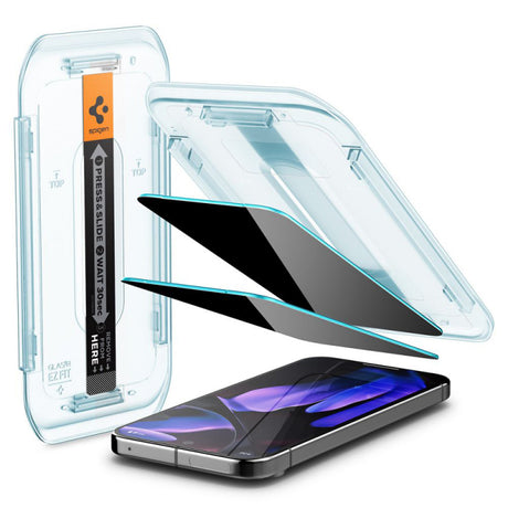 Folie de protectie Ecran Privacy Spigen EZ FIT pentru Google Pixel 9 / Pixel 9 Pro, Sticla Securizata, Full Glue, Set 2 bucati