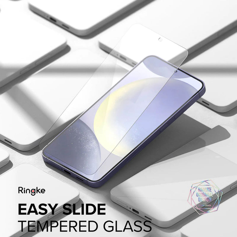 Folie de protectie Ecran Ringke Easy Slide pentru Samsung Galaxy S24 S921, Sticla Securizata, Full Glue, Set 2 bucati