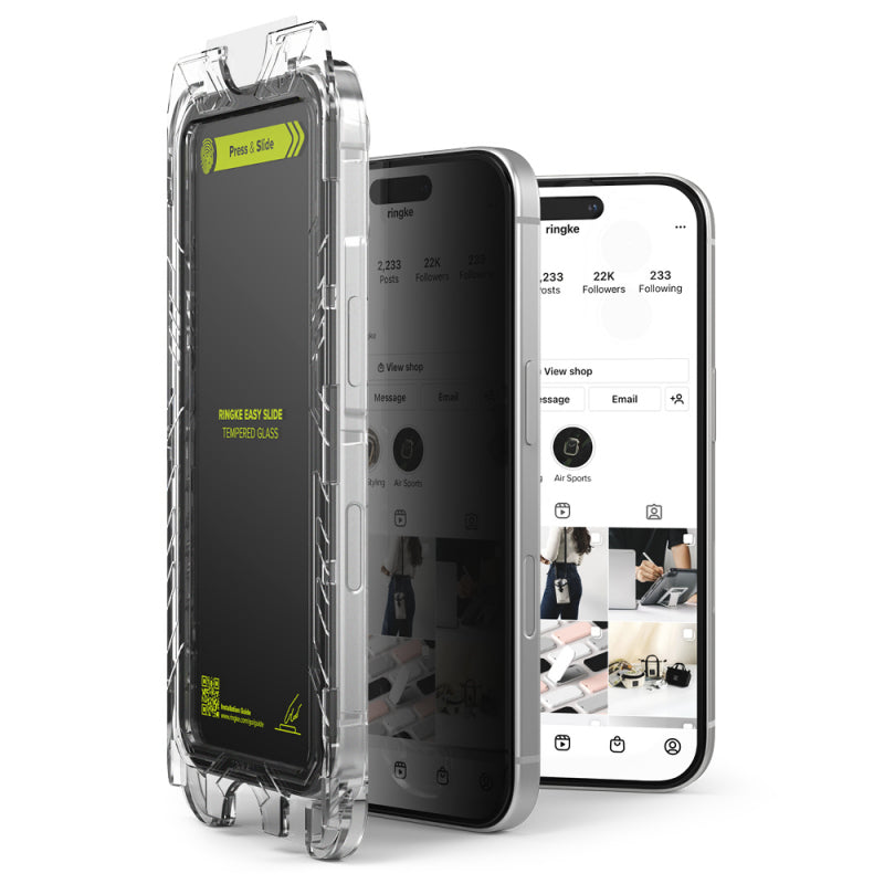 Folie de protectie Ecran Privacy Ringke Easy Slide pentru Apple iPhone 16 Pro Max, Sticla Securizata, Full Glue, Set 2 bucati