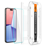 Folie de protectie Ecran Spigen EZ FIT pentru Apple iPhone 15 Pro, Sticla Securizata, Full Glue, Set 2 bucati