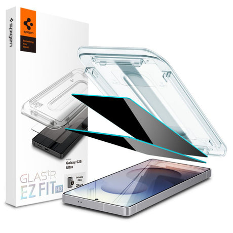 Folie de protectie Ecran Privacy Spigen EZ FIT pentru Samsung Galaxy S25 Ultra S938, Sticla Securizata, Full Glue, Set 2 bucati